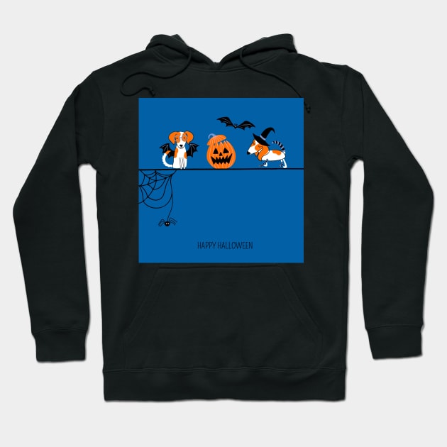 Happy Halloween print with dogs and pumpkin Hoodie by DanielK